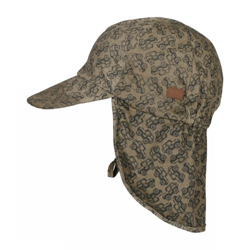 Se Melton - Cap w/neck & tie w/print UV30 - Safari Green - 53 (5/6 år) hos Lillepip.dk