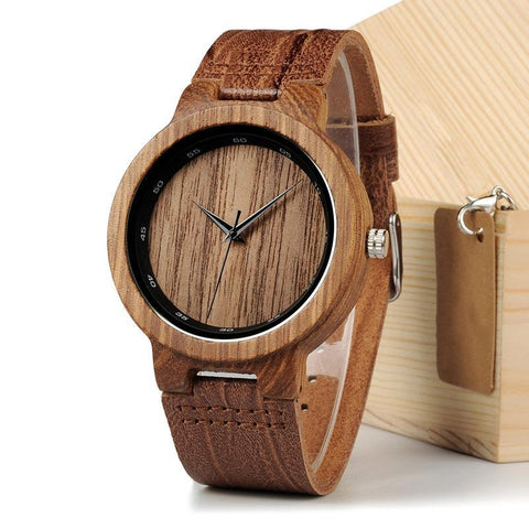 montre en bois homme robuste brun cuir