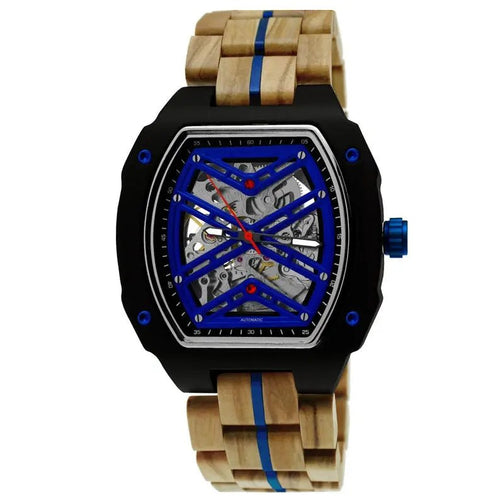 Montre en bois automatique homme Heroe bleu