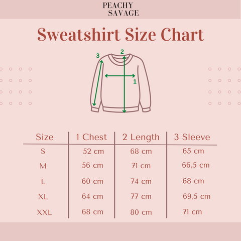 size chart guide sizing sweatshirt embroidery
