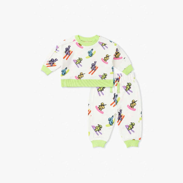 Sporty Sweatshirt + Sweatpant Bundle in Ski Squad print