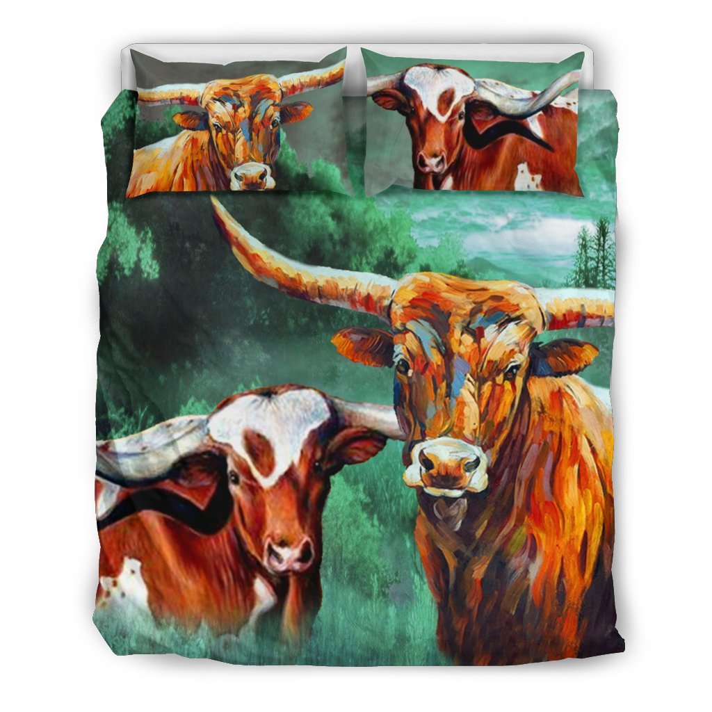 Beautiful Texas Longhorn Cattle Cow Print Bedding Set Free