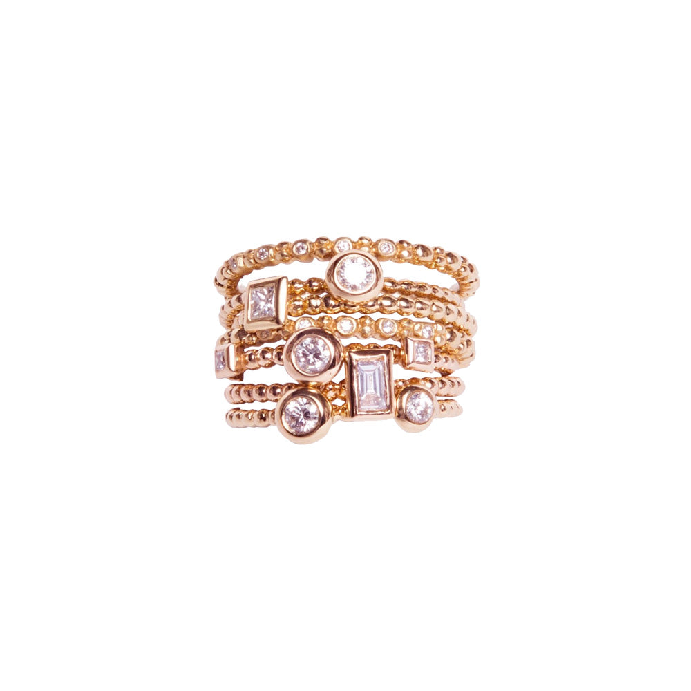 ALTERNATING DIAMOND AND 18K ROSE GOLD BEADED BAND