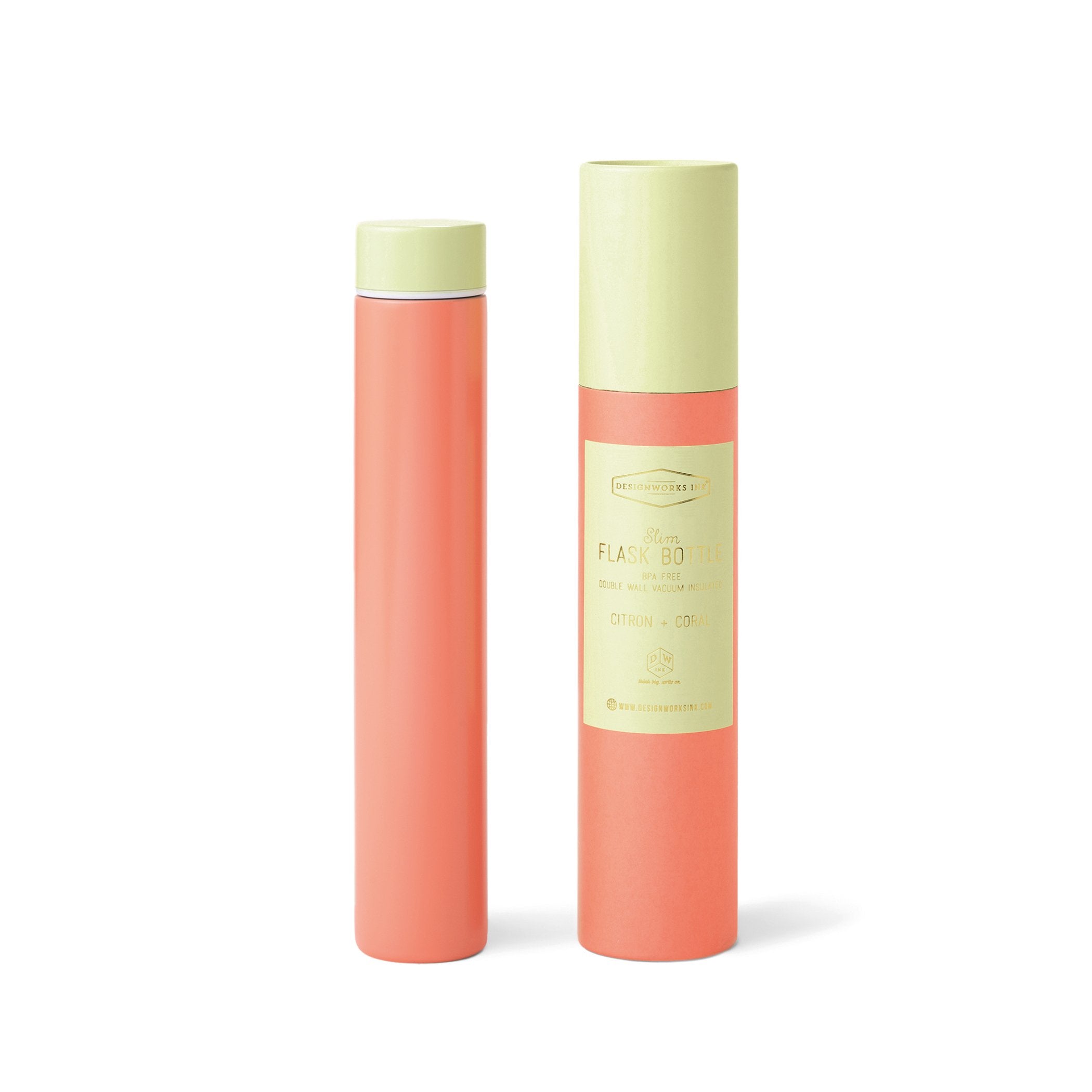 Slim Flask Bottle - Citron & Coral - DesignWorks Ink product image