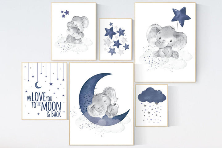 Nursery decor boy elephant, navy nursery wall art, cloud, stars, boy  nursery wall decor, twinkle twinkle little star, boys room wall art –  LotusArts