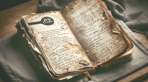 A close-up image focusing on a well-worn ' Cookbook