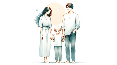 Illustration of a family standing together, depicting family dynamics and complicated relationships