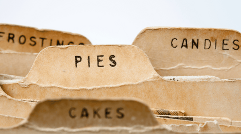 filing tabs from a vintage recipe box