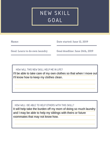 New skill goal sheet example