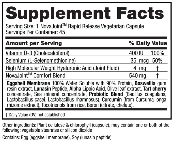 NovaJoint Fast Help for Sore Joints Supplement Facts