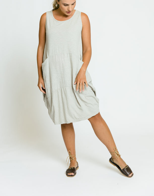 taupe linen dress