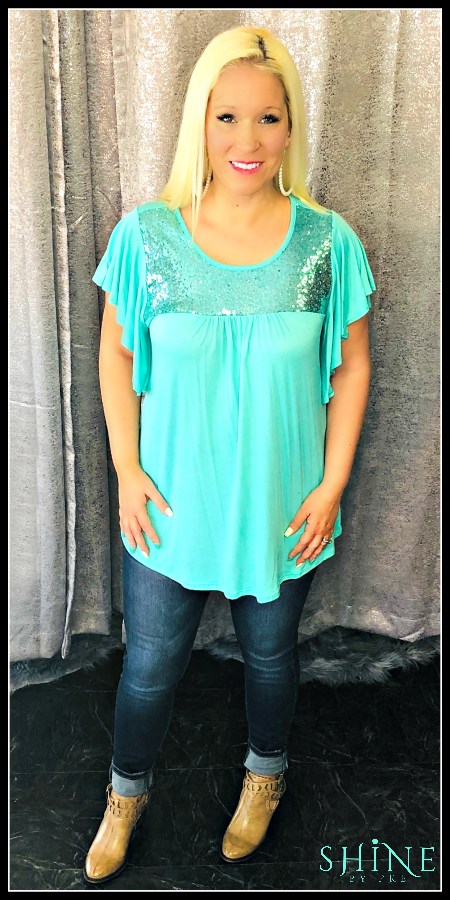 turquoise sequin top