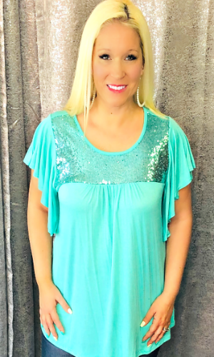 turquoise sequin top