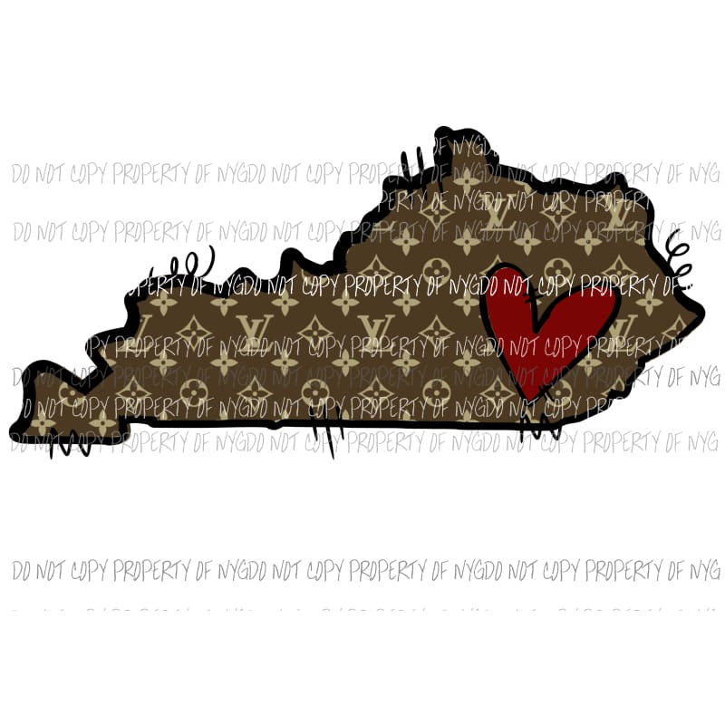 Kentucky LV state outline louis vuitton pattern red heart Sublimation – NY Gypsies & Marto ...