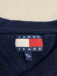 Vintage Tommy Hilfiger Jeans V-Neck Fleece Sweater Size Small 90s Burgundy Blue