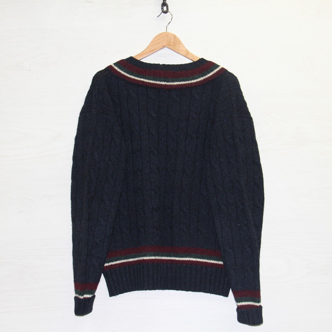 Vintage Polo Ralph Lauren Wool Cable Knit V-Neck Cricket Sweater Size –  Throwback Vault