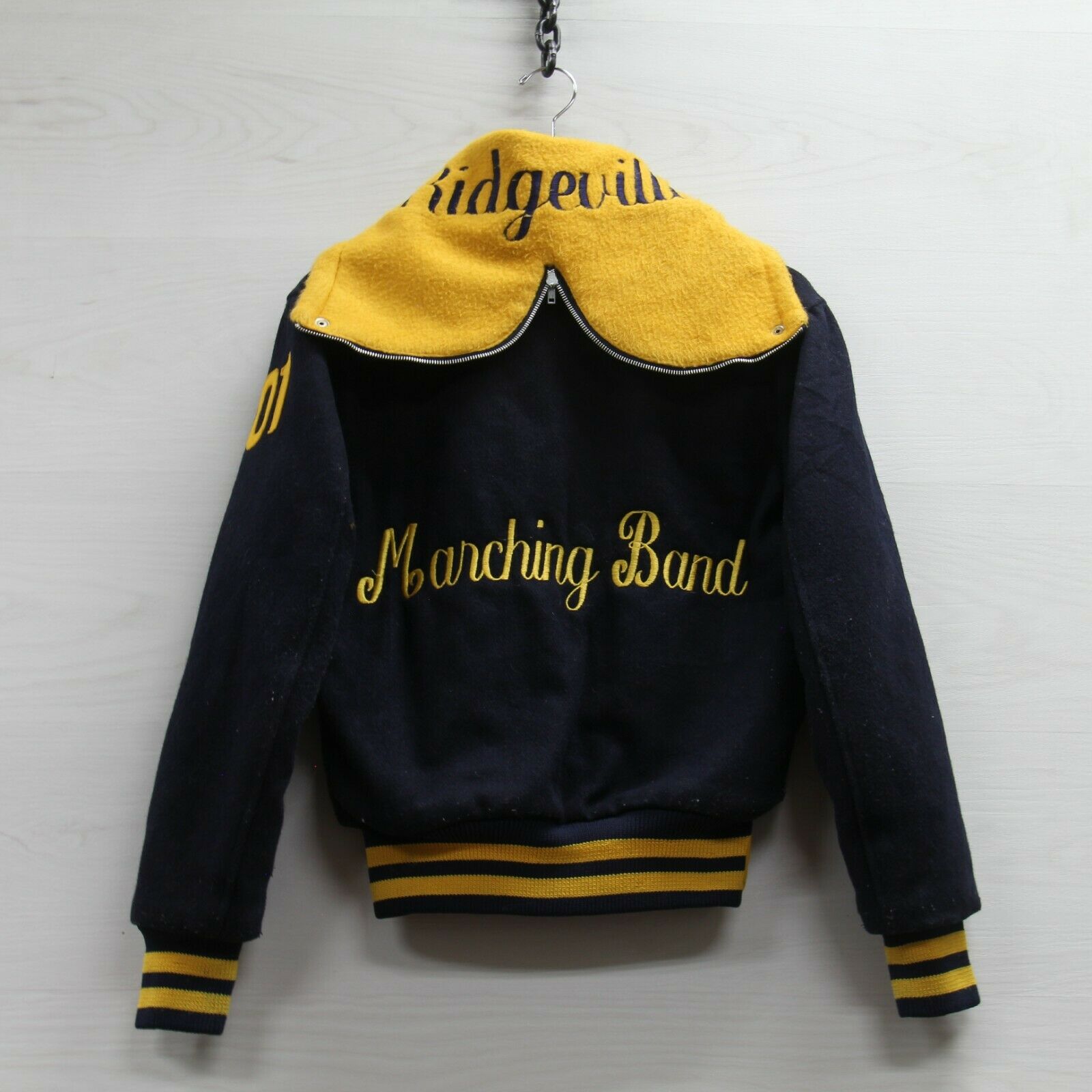 Vintage Ridgeville Marching Band Wool Varsity Bomber Jacket Medium Zipper  Hood