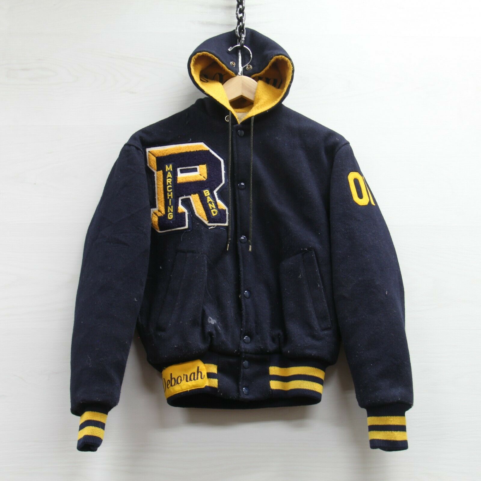 Vintage Ridgeville Marching Band Wool Varsity Bomber Jacket Medium Zipper  Hood