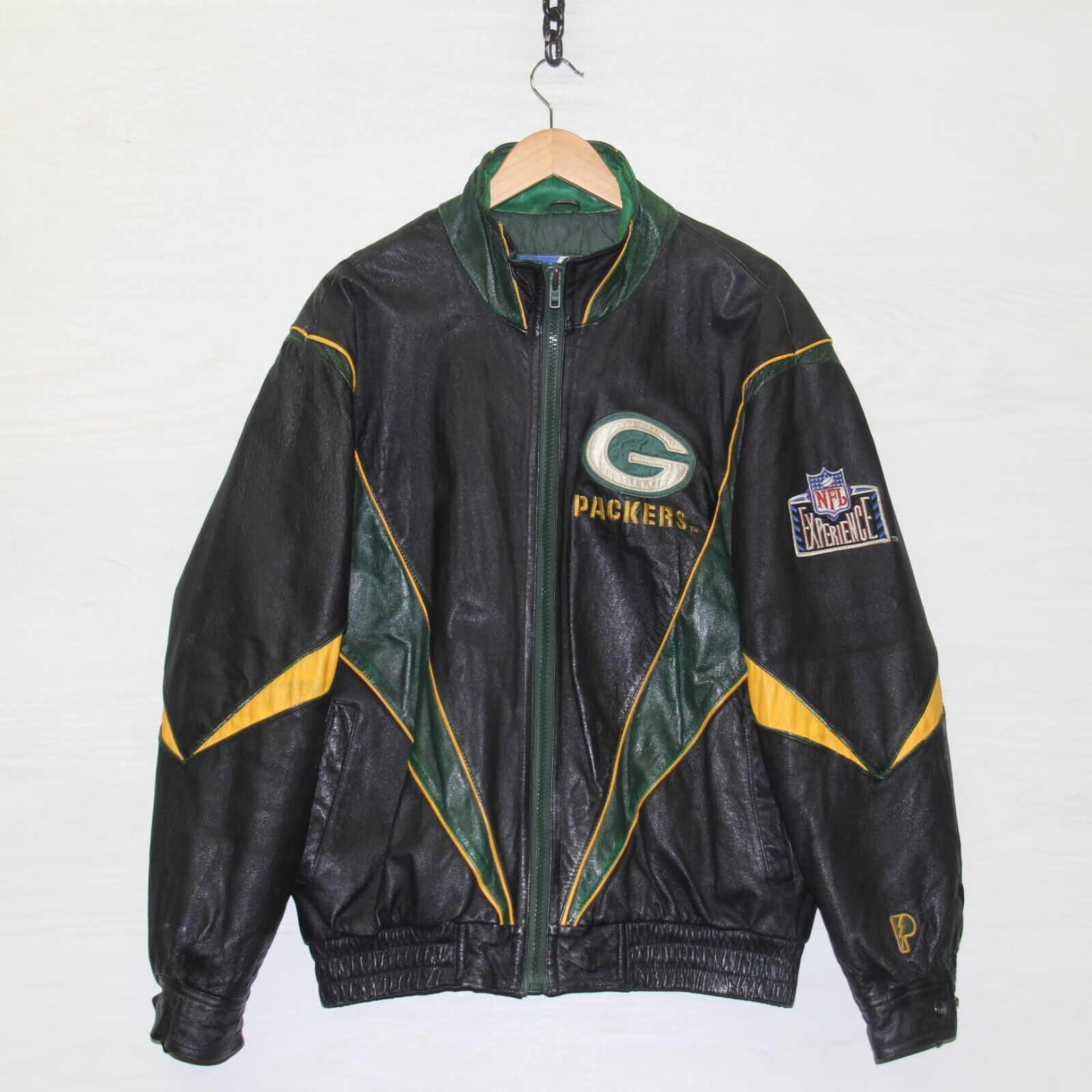 Vintage Green Bay Packers Pro Player Leather Jacket Size Medium NFL 90s