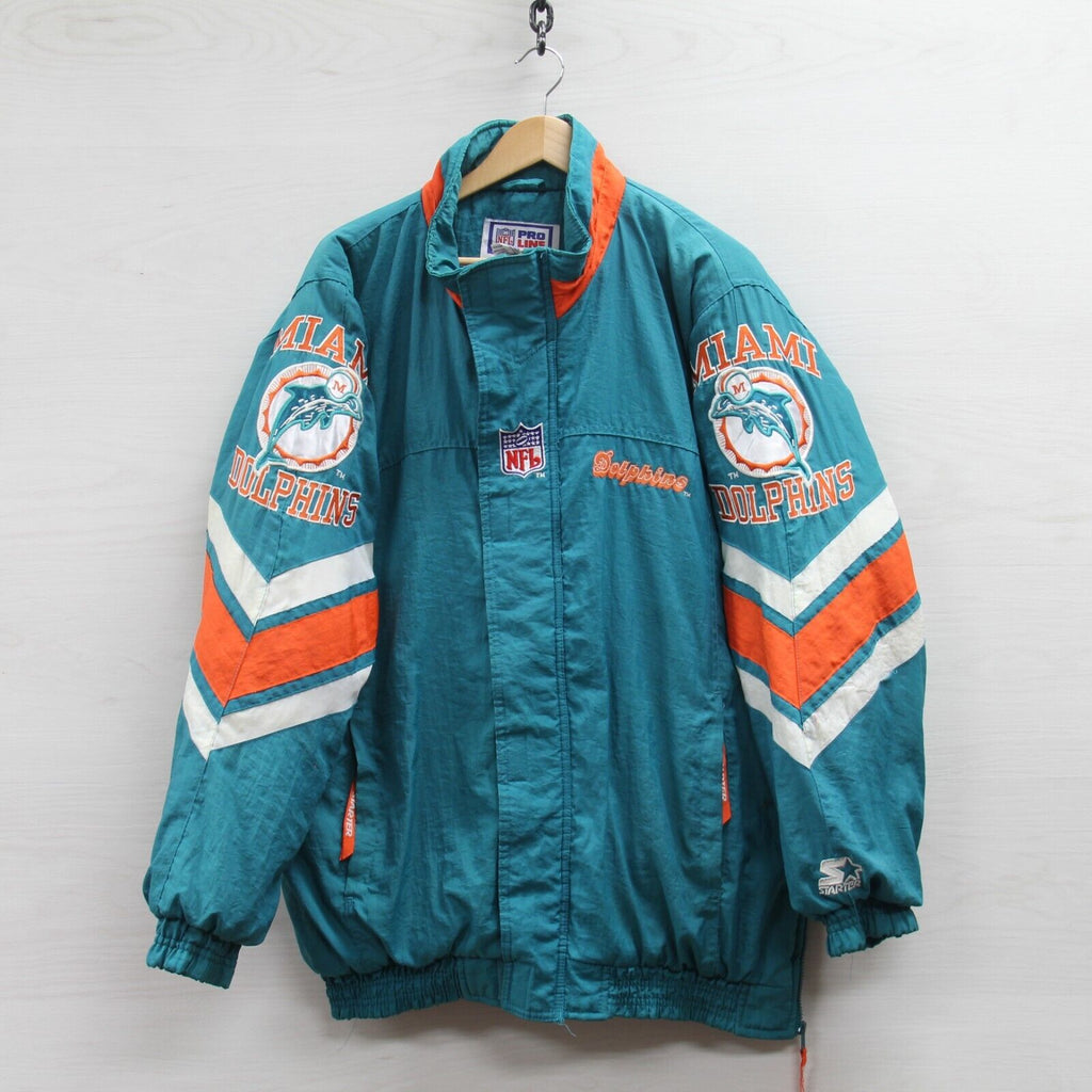 Vintage 1990s NFL Starter Jacket MIAMI DOLPHINS Hooded Puffer Coat Black  XXL 2XL for Sale in Lemon Grove, CA - OfferUp