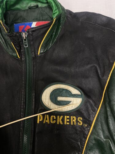Vintage Green Bay Packers Pro Player Leather Jacket Size Medium NFL 90s