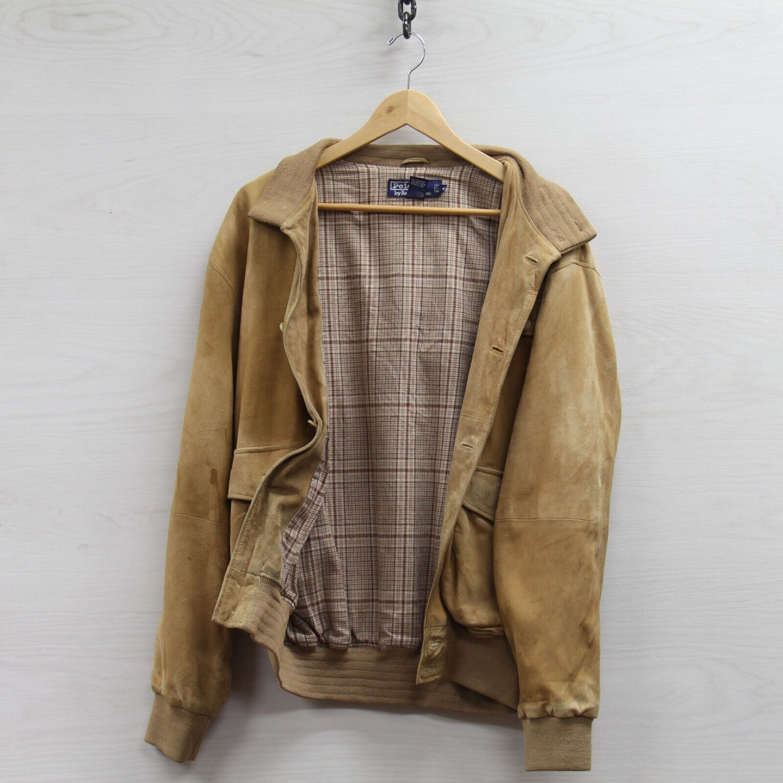 Vintage Polo Ralph Lauren Suede Leather Bomber Jacket Medium Tan Plaid –  Throwback Vault