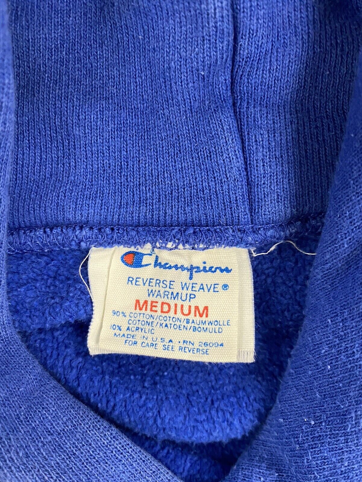 Vintage Champion Reverse Weave Sweatshirt Hoodie Size Medium Blue