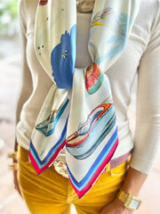 Wooden Boat Luxury Silk Scarf by Grey Hall Design