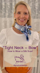 tight neck silk scarf with bow - how to wear a silk scarf - Grey Hall Design