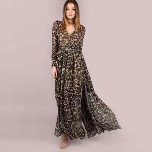 long sleeve leopard maxi dress