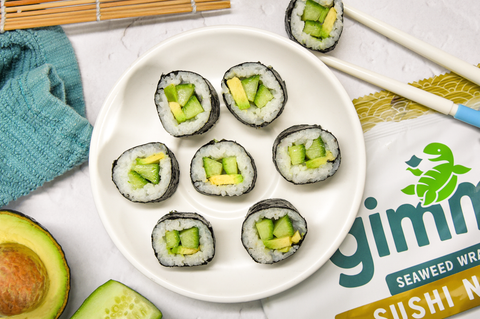 Veggie sushi rolls made with Gimme sushi nori