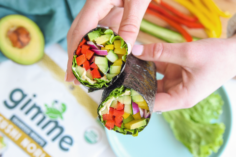 Hummus Veggie Wrap with Seaweed in place of a tortilla
