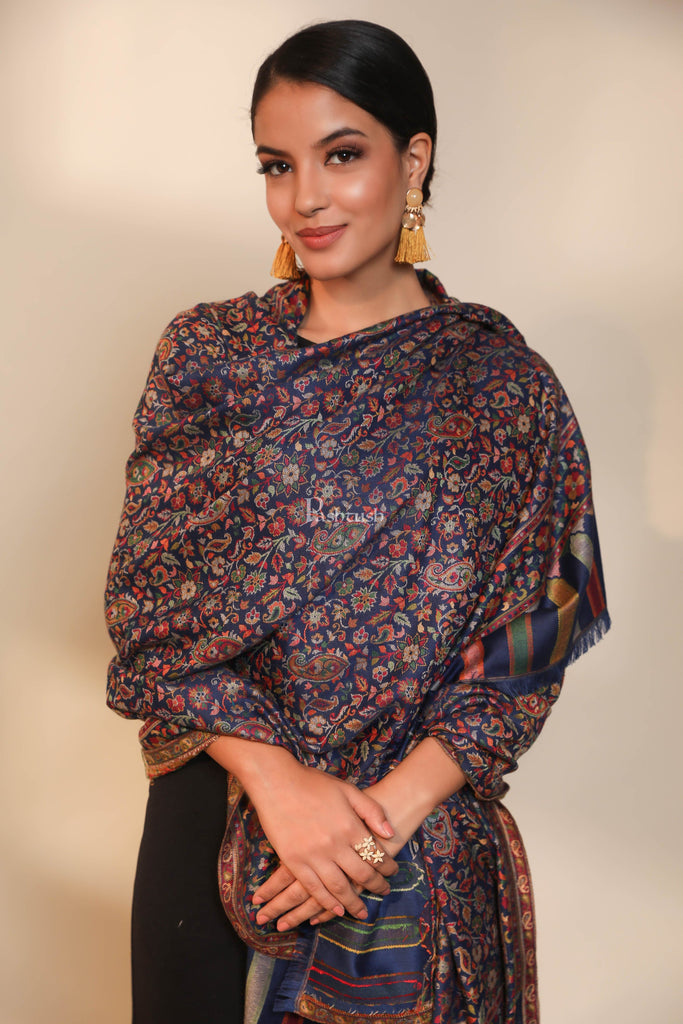 Pashtush women faux pashmina shawl, ethnic weave design, black