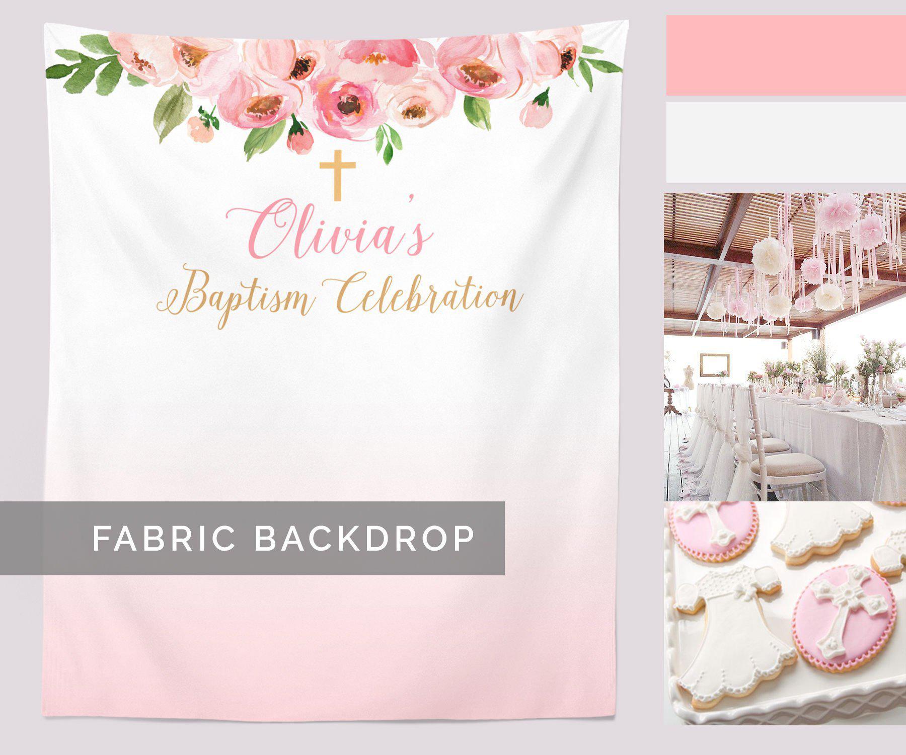 Baptism Backdrop, Girl Baptism Banner, Baptism Photo Booth – Blushing Drops