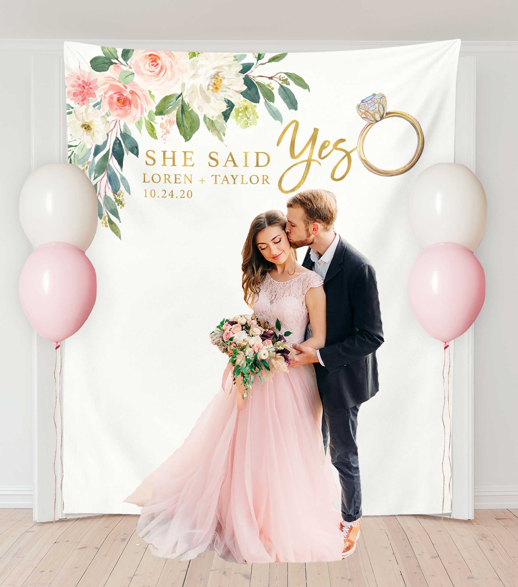 She Said Yes Engagement Party Backdrop | Blushing Drops