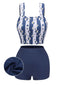 [Pre-Sale] Blue 1940s Stripes Floral Spaghetti Strap Swimsuit