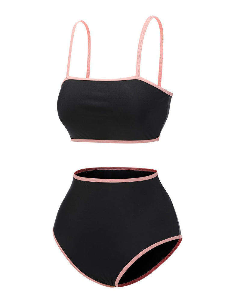 [Pre-Sale] Black 1940s Contrasting Trim Spaghetti Strap Swimsuit