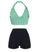 [Pre-sale] [Plus Size] Green 1950s Retro Halter Stripes Bikini Set