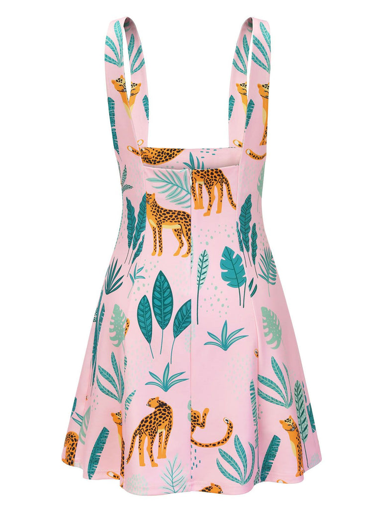 [Pre-Sale] Pink 1960s Leopard Pattern Spaghetti Strap Skirts