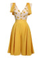 [Pre-sale] Yellow 1940s V-Neck Sunflower Patchwork Jumpsuit