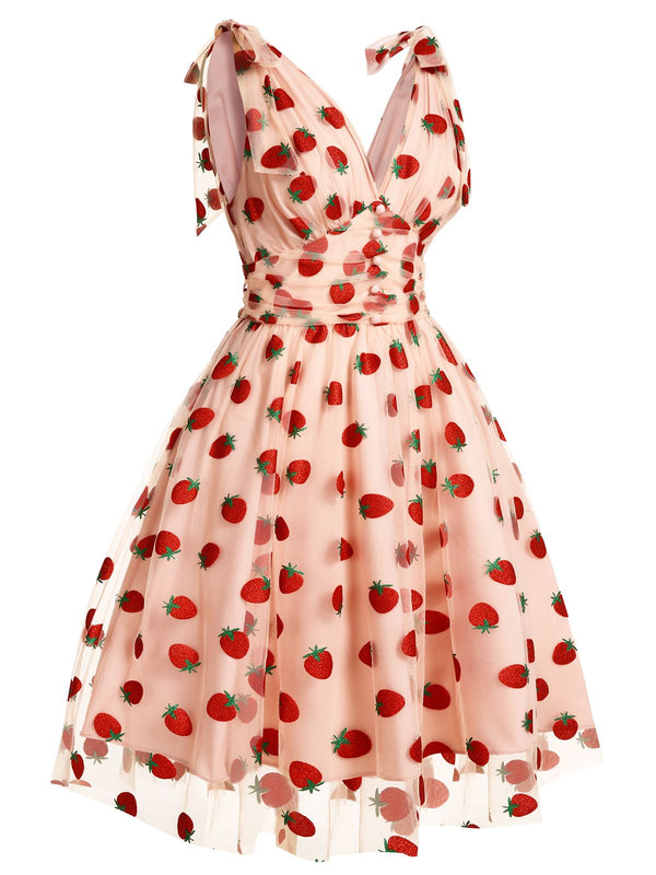 [Pre-sale] Pink 1950s Strawberry Mesh Swing Dress – Retro Stage - Chic ...