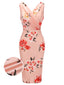 [Pre-sale] Pink 1950s V-neck Wrap Floral Pencil Dress