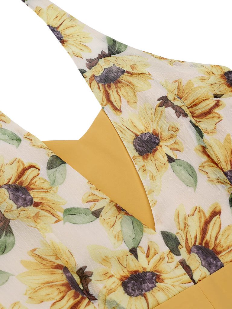 [Pre-Sale] Yellow 1950s Sunflower Halter Romper