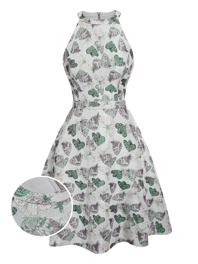 [Pre-sale] White 1960s Butterfly Jacquard Mini Dress