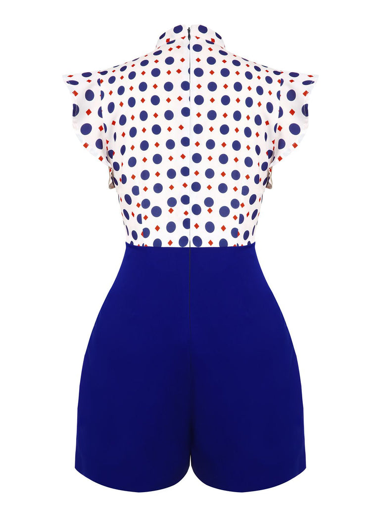 [Pre-Sale] Blue 1950s Polka Dot Buttoned Romper