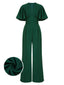 [Pre-Sale] Green 1930s Solid V-Neck Jumpsuit