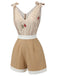 [Pre-Sale] Khaki 1950s Embroidered Rose V-Neck Romper