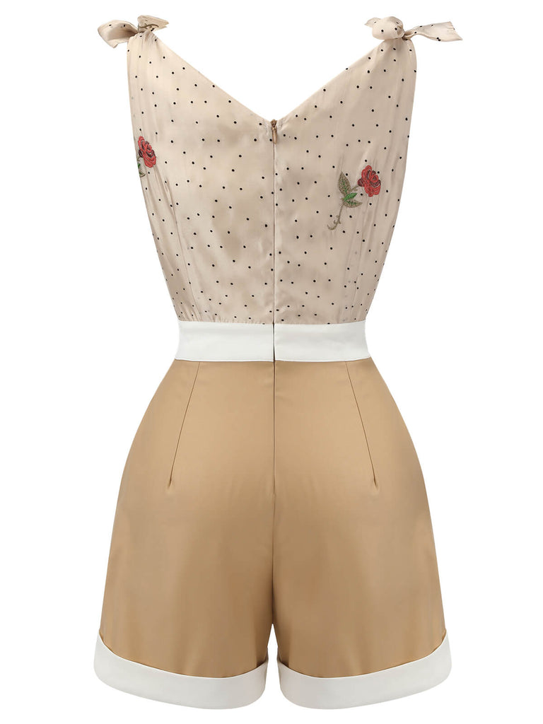 [Pre-Sale] Khaki 1950s Embroidered Rose V-Neck Romper