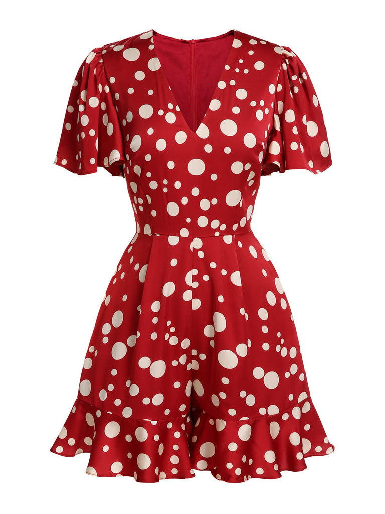 Red 1930s Polka Dot Ruffle Romper