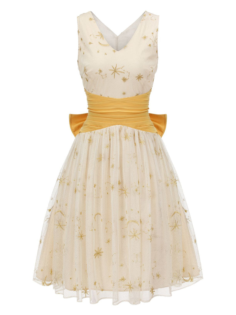 [Pre-sale] Yellow 1950s Mesh Patchwork Swing Dress